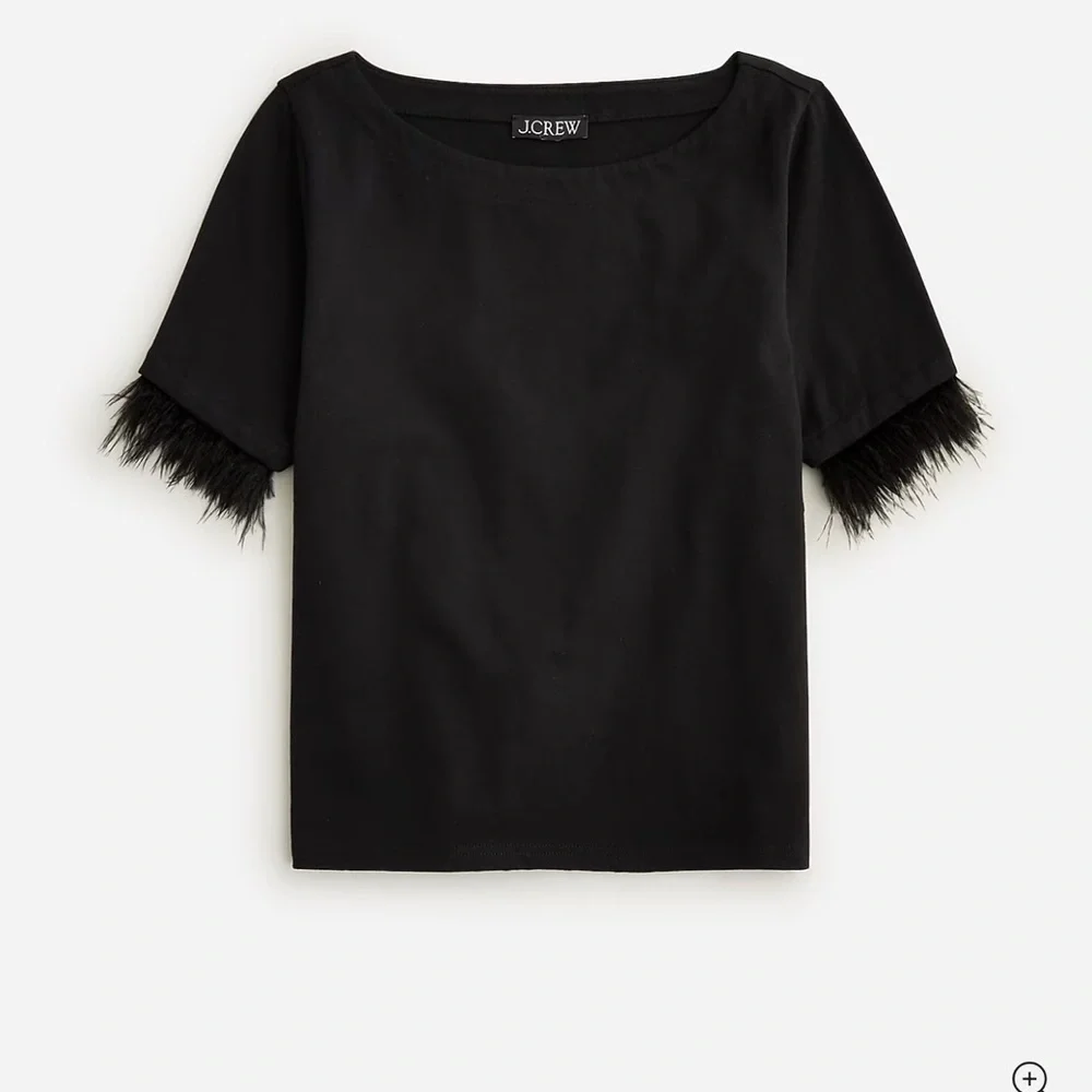 NWT J. Crew Black Mariner Jersey Cropped Boatneck T-Shirt  With Feather Cuff